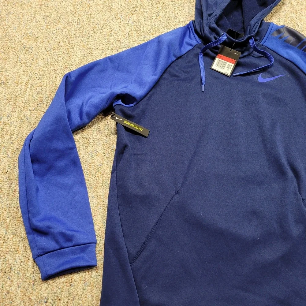 Nike Hoodie Mens Large Blue Therma Fit Pullover‎ Training Long Sleeve Swoosh NWT